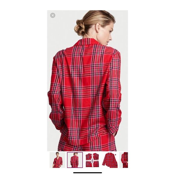 Victoria’s Secret Flannel Pajama Set Red Plaid Shimmery Large - Picture 2 of 6